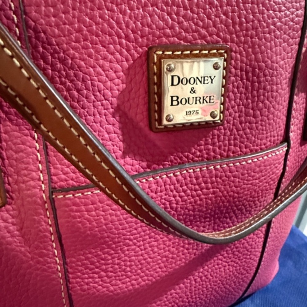 Dooney & Bourke Hot Pink Pebble Leather Tote with Brown Trim - Picture 2 of 15